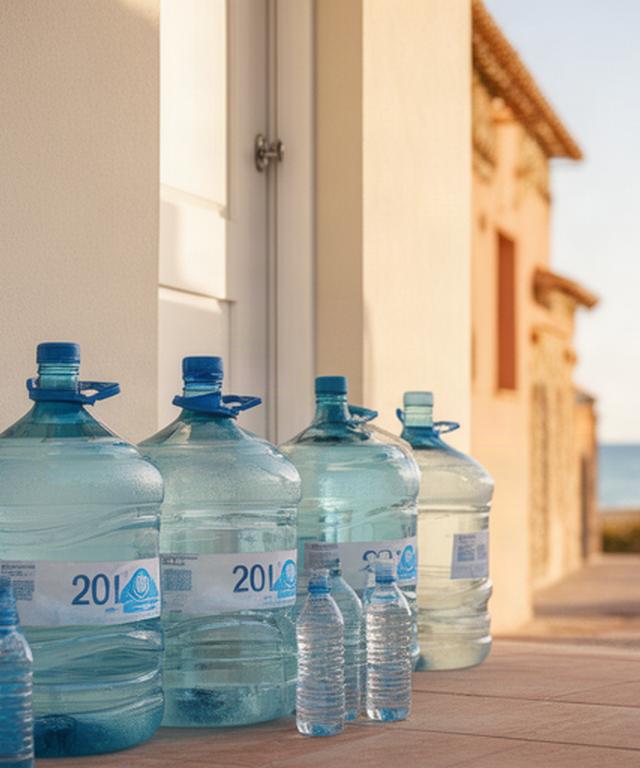 Garrafones de agua mineral junto a una puerta de vivienda en Platja d'Aro